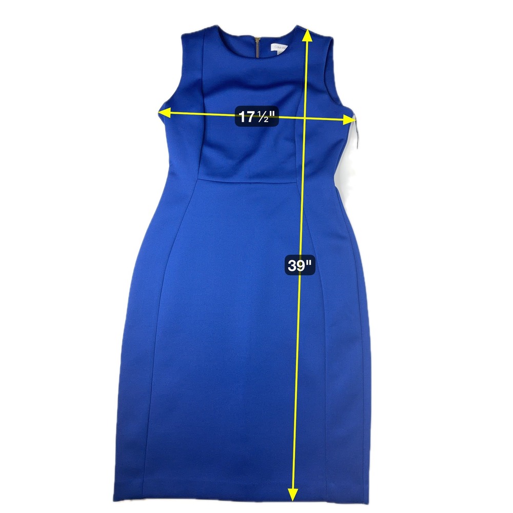 NWT Calvin Klein Blue Sleeveless Scuba Knit Sheath Dress Size 8 Cocktail Career - Picture 10 of 10